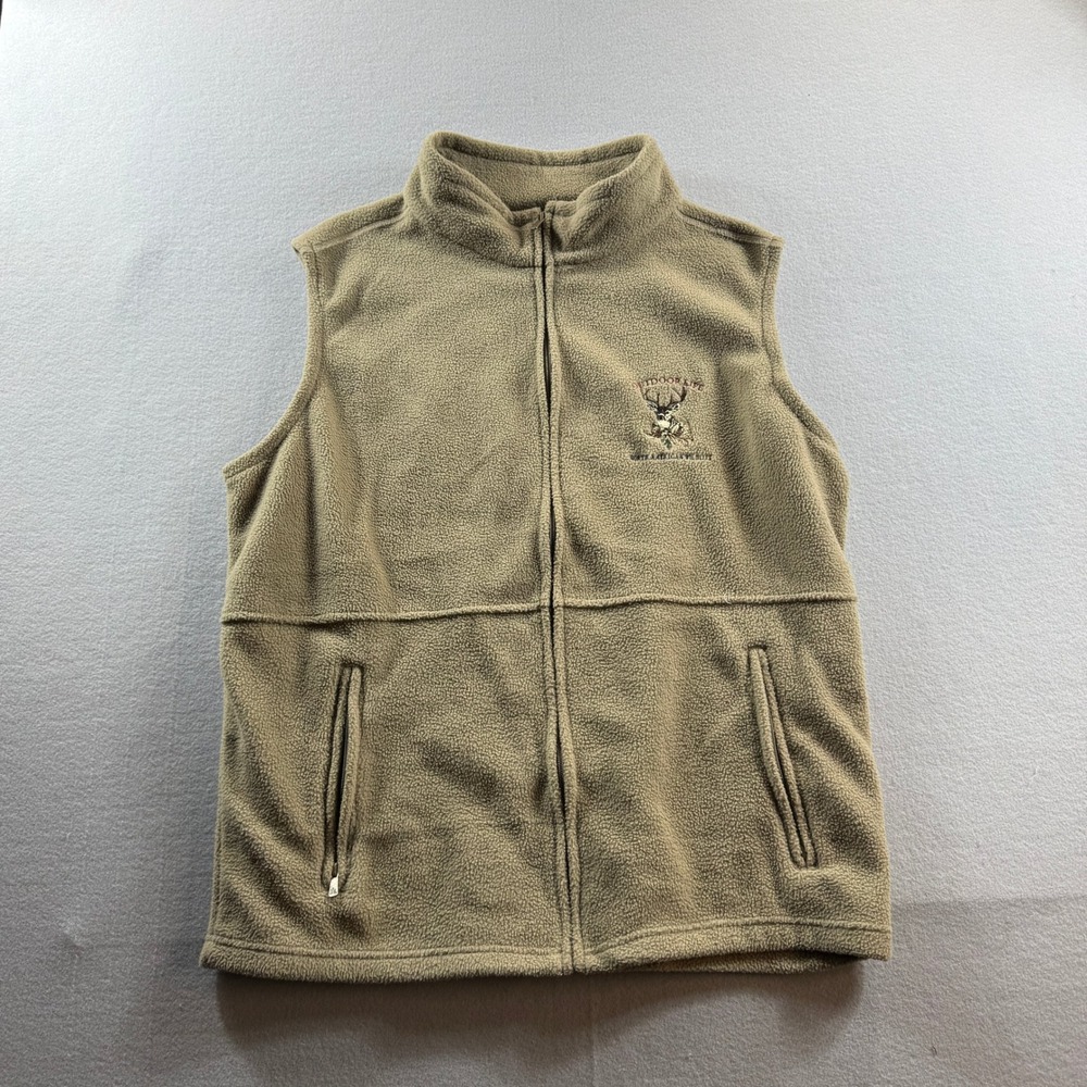 Outdoor Life Fleece Vest Mens XXL Brown Embroidered Deer Wildlife Full Zip
